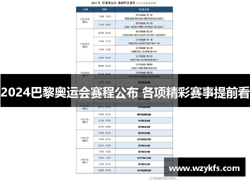 2024巴黎奥运会赛程公布 各项精彩赛事提前看